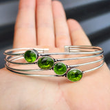 Solid Sterling Silver & Natural Peridot Handmade Cuff Bracelet