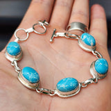 Solid 925 Sterling Silver & Natural Larimar Handmade Chain Bracelet