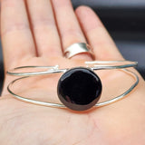 Solid 925 Sterling Silver & Natural Black Onyx Handmade Cuff Bracelet