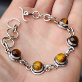 Solid 925 Sterling Silver & Natural Tigers Eye Handmade Chain Bracelet