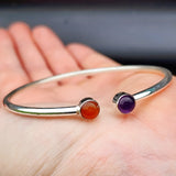 Solid 925 Sterling Silver, Amethyst & Carnelian Stone Bracelet