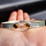 Solid 925 Sterling Silver & Natural Citrine Rustic Handmade Hammer Finish Cuff Bracelet