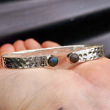 Solid 925 Sterling Silver & Natural Labradorite Rustic Handmade Hammer Finish Cuff Bracelet