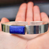 Solid 925 Sterling Silver & Natural Lapis Lazuli Rectangle Cuff Bracelet
