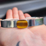 Solid 925 Sterling Silver & Natural Tiger Eye Handmade Cuff Bracelet