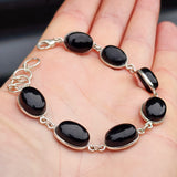 Solid 925 Sterling Silver & Natural Black Onyx Handmade Chain Bracelet