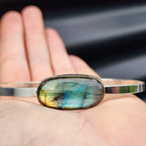 Solid 925 Sterling Silver & Natural Labradorite Handmade Cuff Bracelet