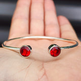 Solid 925 Sterling Silver & Natural Garnet Handmade Cuff Bracelet