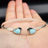 Solid 925 Sterling Silver & Natural Larimar Handmade Bangle Bracelet