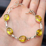 Solid 925 Sterling Silver & Natural Citrine Stone Handmade Chain Bracelet