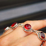 Solid Sterling Silver & Natural Garnet Handmade Chain Bracelet
