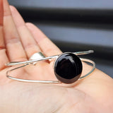 Solid 925 Sterling Silver & Natural Black Onyx Handmade Cuff Bracelet