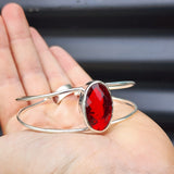 Solid 925 Sterling Silver & Natural Garnet Handmade Cuff Bracelet