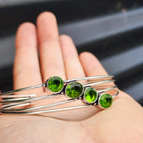Solid Sterling Silver & Natural Peridot Handmade Cuff Bracelet
