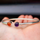 Solid 925 Sterling Silver, Amethyst & Carnelian Stone Bracelet