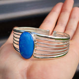 Solid 925 Sterling Silver & Created Opal Cage Cuff Bracelet