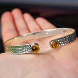 Solid 925 Sterling Silver & Natural Citrine Rustic Handmade Hammer Finish Cuff Bracelet
