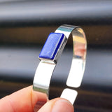 Solid 925 Sterling Silver & Natural Lapis Lazuli Rectangle Cuff Bracelet