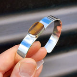 Solid 925 Sterling Silver & Natural Tiger Eye Handmade Cuff Bracelet