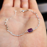 Solid 925 Sterling Silver & Natural Amethyst Rectangle Chain Bracelet