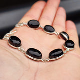 Solid 925 Sterling Silver & Natural Black Onyx Handmade Chain Bracelet