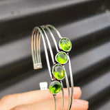 Solid Sterling Silver & Natural Peridot Handmade Cuff Bracelet
