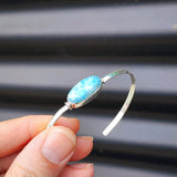 Solid 925 Sterling Silver & Natural Larimar Handmade Cuff Bracelet