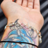 Solid 925 Sterling Silver & Natural Larimar With Quartz Handmade Chain Bracelet