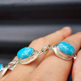 Solid 925 Sterling Silver & Natural Larimar Handmade Chain Bracelet
