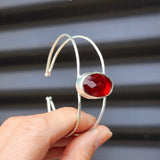 Solid 925 Sterling Silver & Natural Garnet Handmade Cuff Bracelet