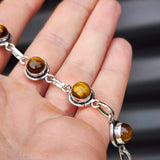 Solid 925 Sterling Silver & Natural Tigers Eye Handmade Chain Bracelet