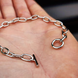 Solid 925 Sterling Silver 9mm Chain Bracelet With Toggle