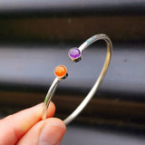 Solid 925 Sterling Silver, Amethyst & Carnelian Stone Bracelet