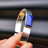 Solid 925 Sterling Silver & Natural Lapis Lazuli Rectangle Cuff Bracelet