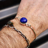 Solid 925 Sterling Silver & Natural Lapis Lazuli Cuff Bracelet