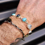 Solid 925 Sterling Silver & Natural Larimar, Moonstone, Labradorite Handmade Chain Bracelet