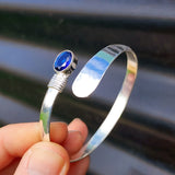 Solid 925 Sterling Silver & Natural Sapphire Rustic Handmade Cuff Bracelet