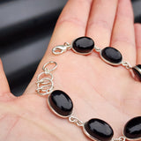 Solid 925 Sterling Silver & Natural Black Onyx Handmade Chain Bracelet