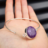 Solid 925 Sterling Silver & Natural Charoite Handmade Bangle Bracelet