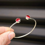 Solid 925 Sterling Silver & Natural Garnet Handmade Cuff Bracelet