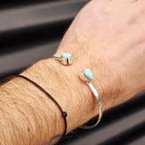Solid 925 Sterling Silver & Natural Larimar Handmade Bangle Bracelet