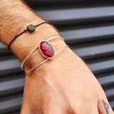 Solid 925 Sterling Silver & Natural Garnet Handmade Cuff Bracelet