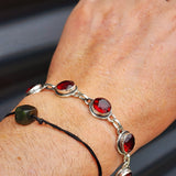 Solid Sterling Silver & Natural Garnet Handmade Chain Bracelet