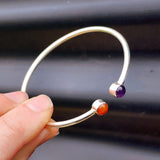 Solid 925 Sterling Silver, Amethyst & Carnelian Stone Bracelet