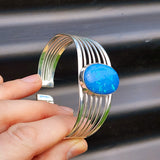 Solid 925 Sterling Silver & Created Opal Cage Cuff Bracelet
