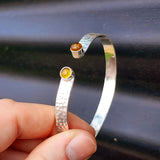 Solid 925 Sterling Silver & Natural Citrine Rustic Handmade Hammer Finish Cuff Bracelet