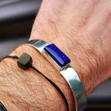 Solid 925 Sterling Silver & Natural Lapis Lazuli Rectangle Cuff Bracelet