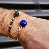 Solid 925 Sterling Silver & Natural Lapis Lazuli Cuff Bracelet