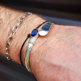 Solid 925 Sterling Silver & Natural Sapphire Rustic Handmade Cuff Bracelet