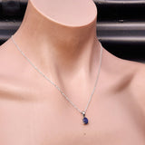 925 Sterling Silver & Natural Sapphire Handmade Clawed Oval Pendant Necklace